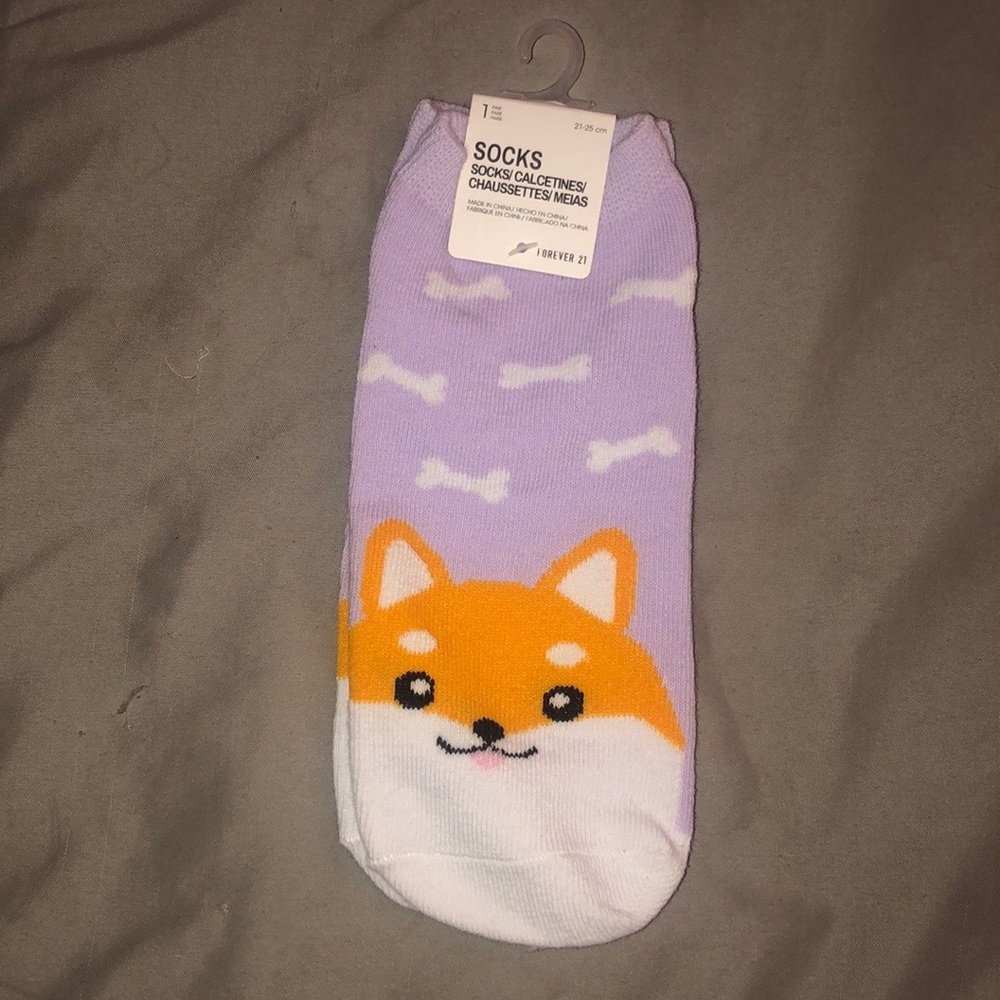 Forever 21 Dog with Bones Purple Ankle Socks